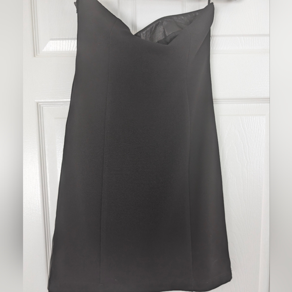 Leather front strapless mini dress by Isabel - Picture 5 of 5